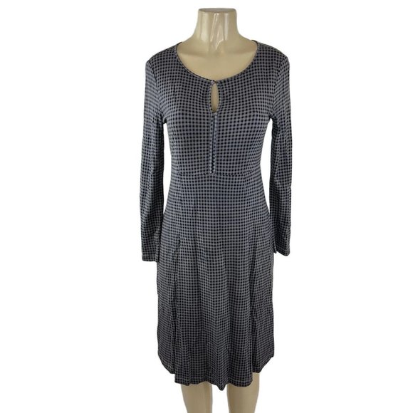 Max Mara Weekend Urbana Flare Dress Grey Gingham Check Plaid Keyhole Long Sleeve - Picture 2 of 10